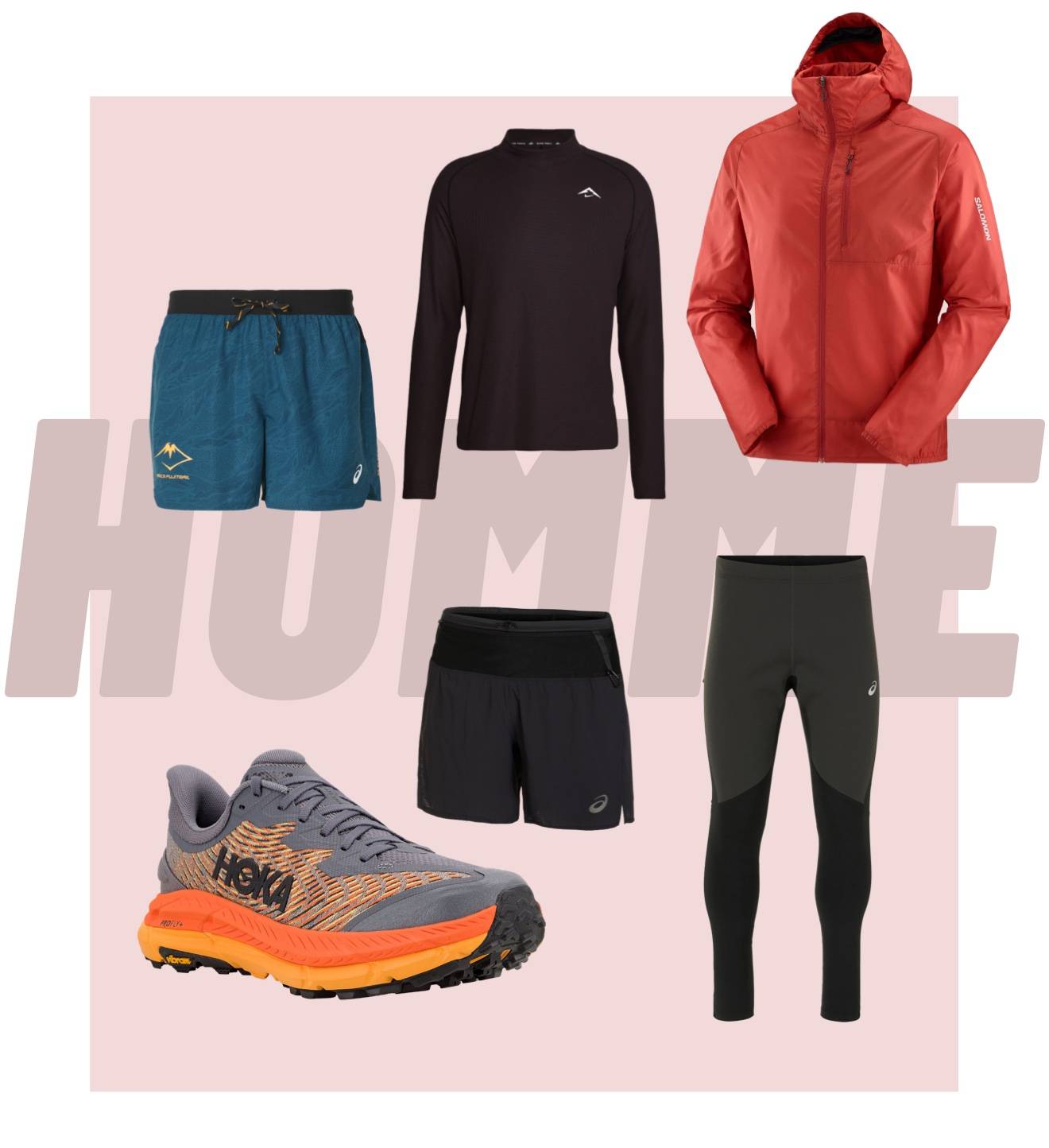 équipements sport trail homme t-shirt manche longue veste shorts pantalons collants chaussures
