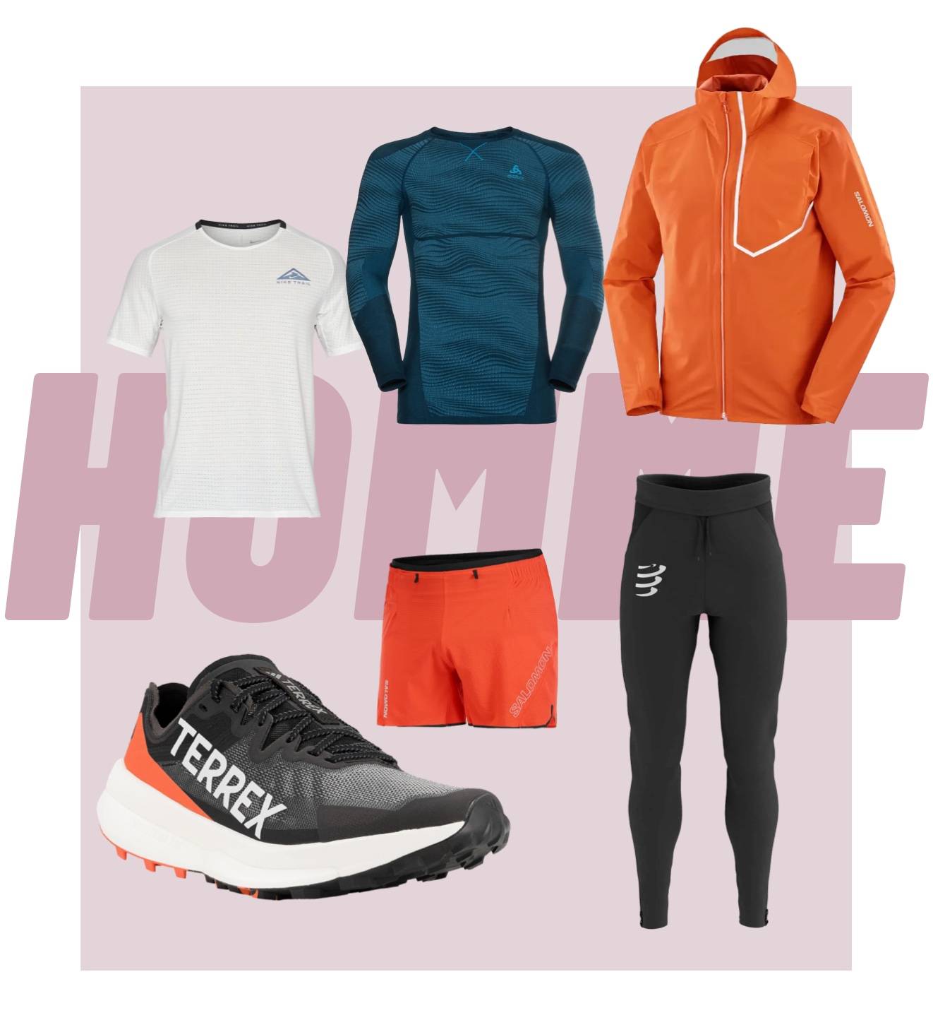 équipements sport trail homme t-shirt manche longue veste shorts pantalons collants chaussures