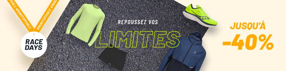 promos Race Days sur les chaussures, vêtements et accessoires de sport