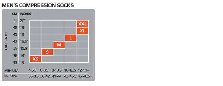 Guide des tailles 2XU Chaussettes homme - Non valide