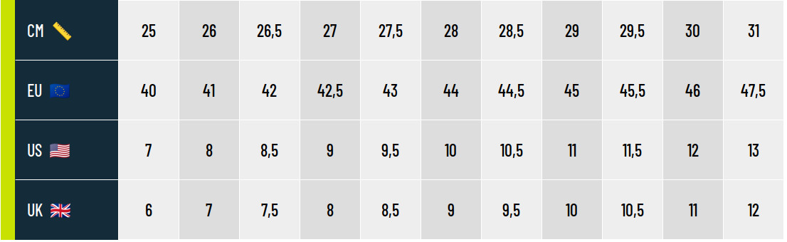 Guide des tailles Champion Chaussures Homme