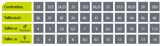 Guide taille chaussures homme